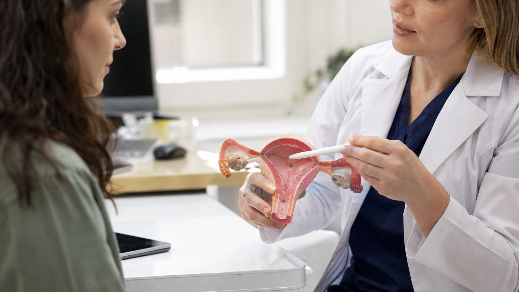 Femeie discutând cu medicul ginecolog în cabinet